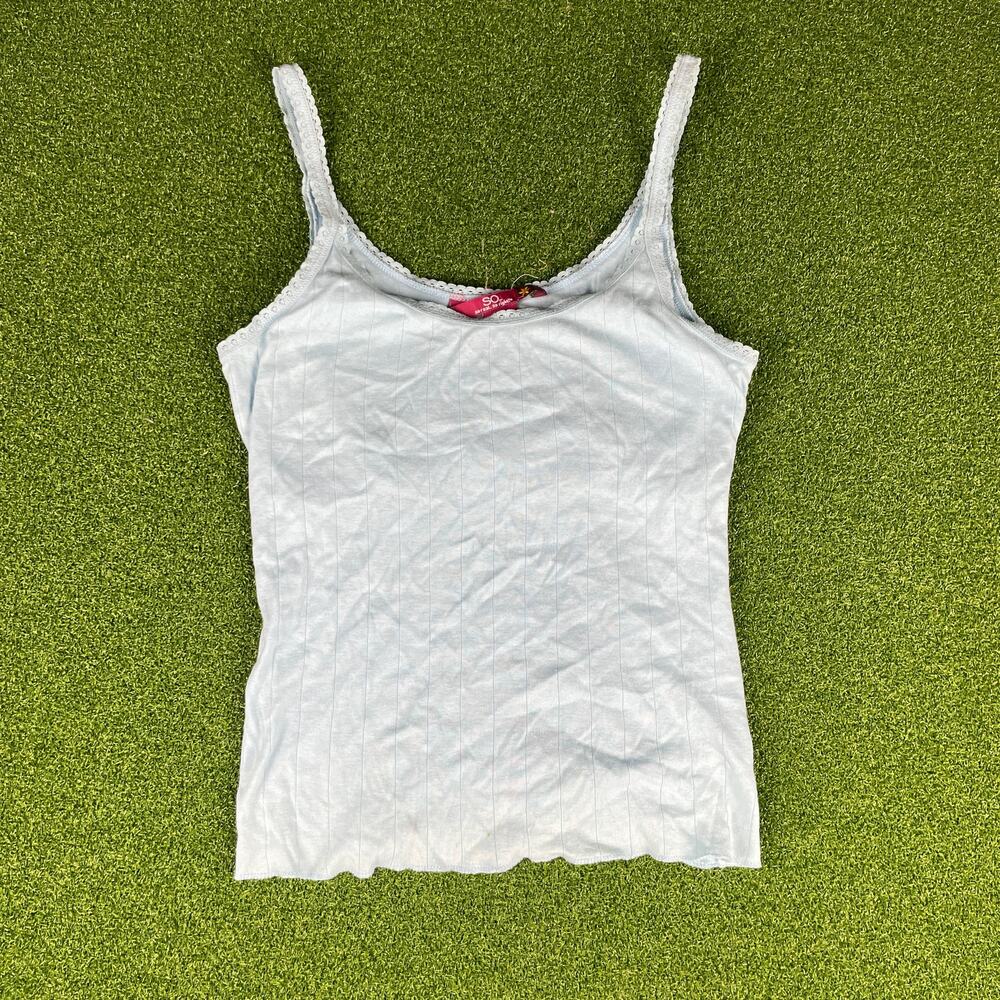 Vintage Y2K So... Light Blue Pointelle Cotton Cami Top Sz XL